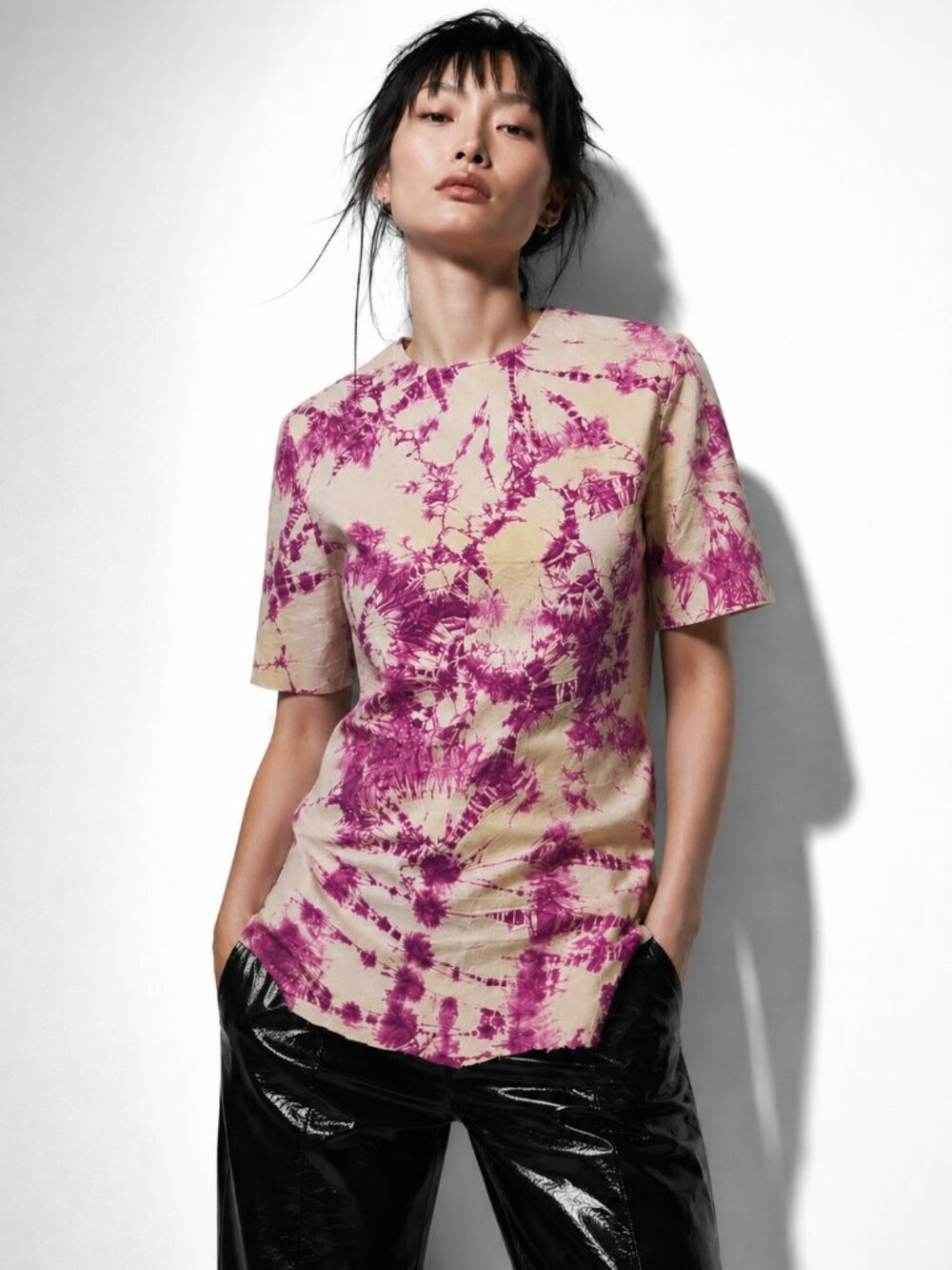 ALEXANDER WANG Tie Dye Genuine Leather Raw Hem Top